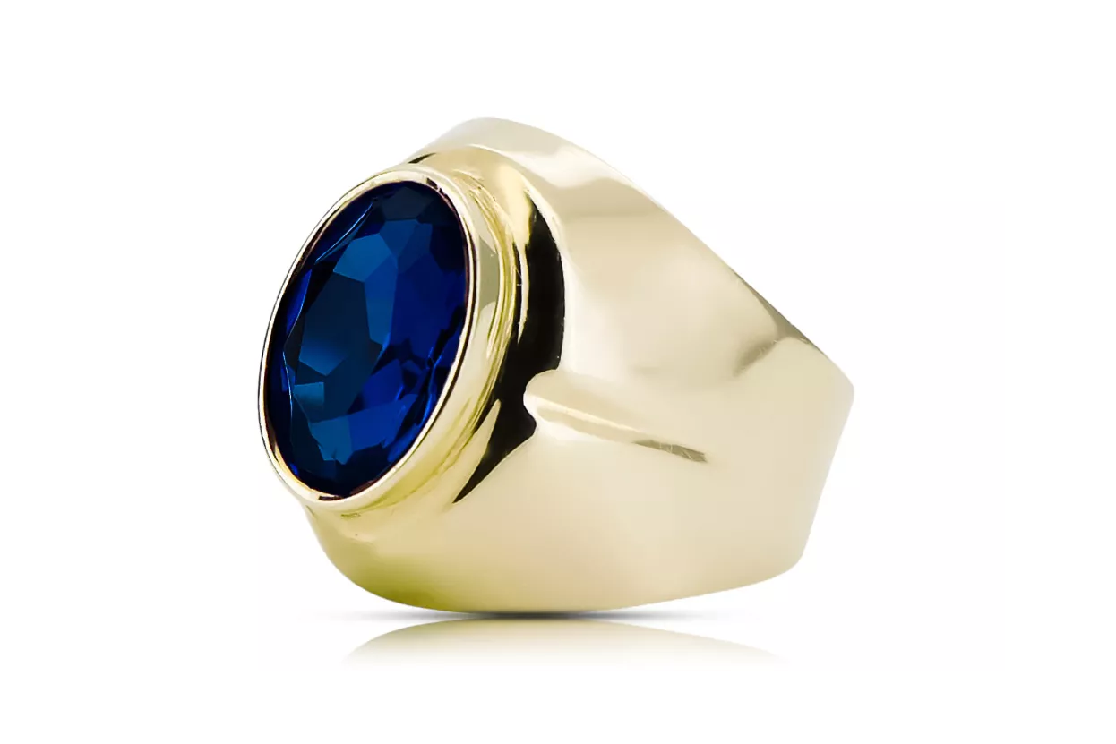 14K жълто злато Сапфир Пръстен Винтидж бижута vrc296y